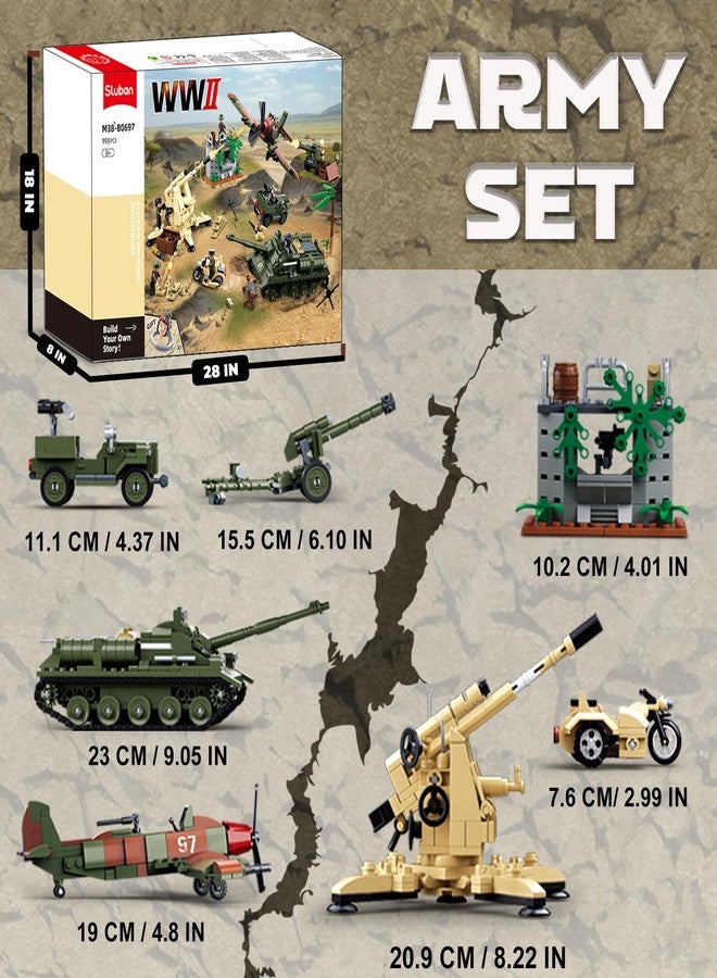 سلوبان مجموعة بناء قاعدة عسكرية، نموذج جيش الحرب العالمية الثانية، مع دبابة، دراجة نارية، مقاتلة، 9 مجسمات جنود، هدايا مثالية للكبار والأولاد من عمر 8 إلى 10 سنوات، متوافقة مع ليغو العسكرية، 988 قطعة - Image 4